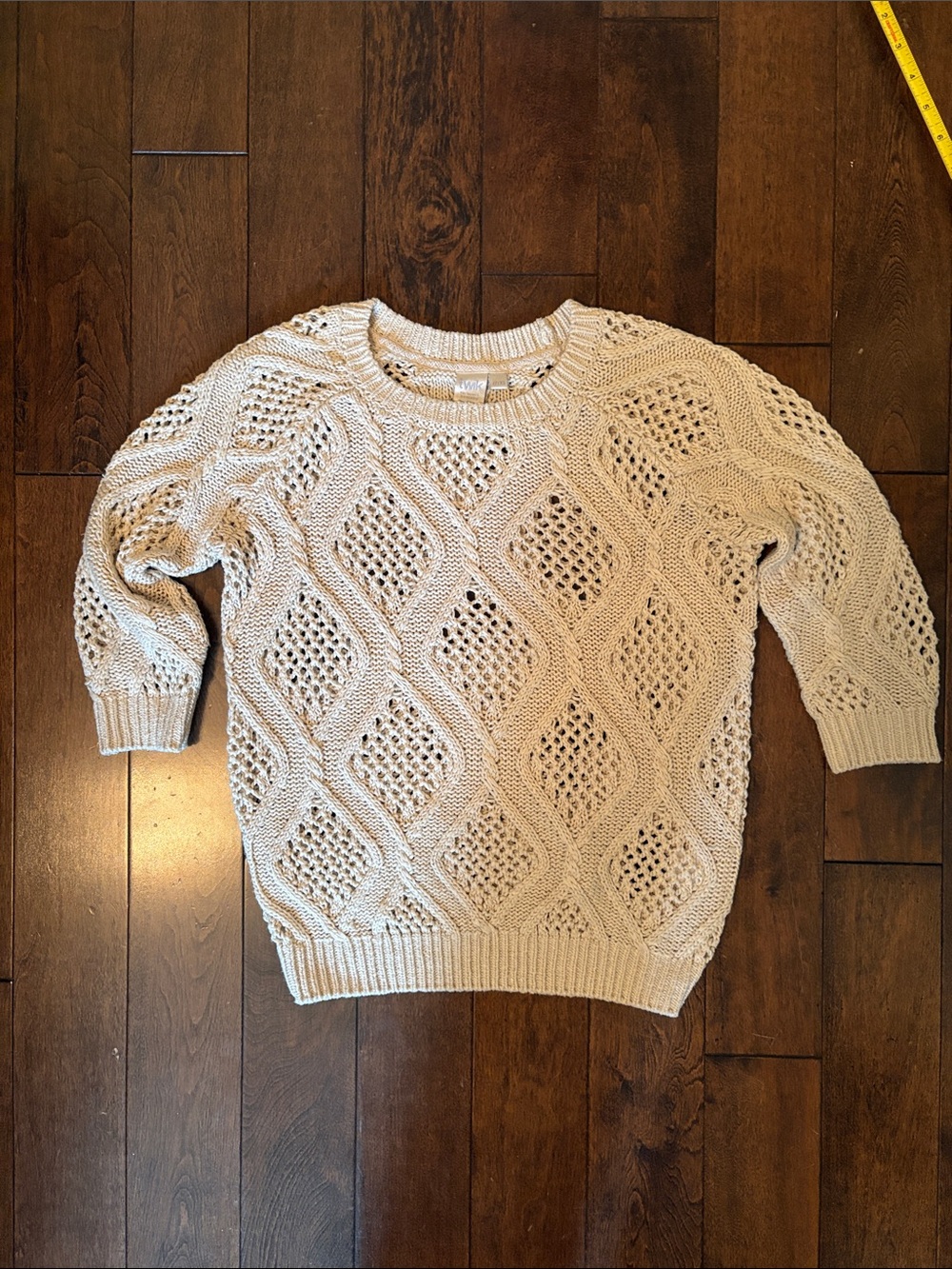 twik Cream Open-Weave Diamond Knit Sweater